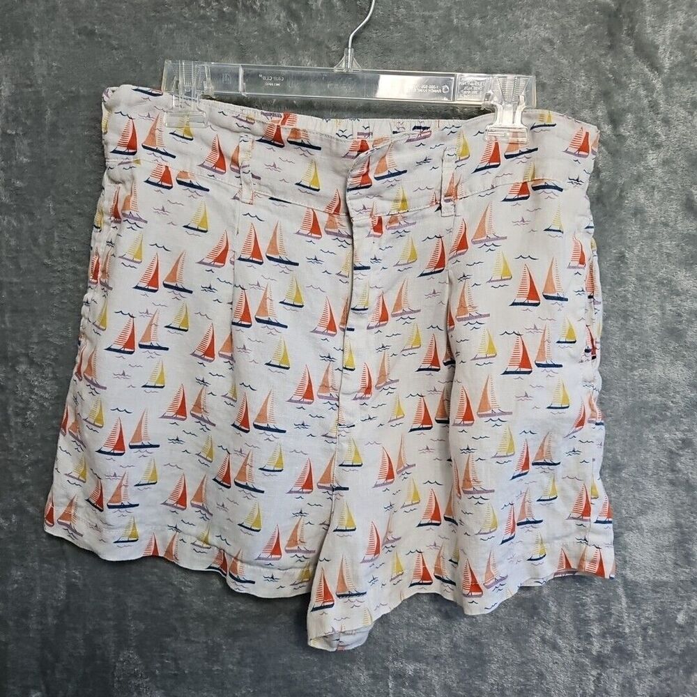 Cynthia Rowley Womens Lg Shorts 100% Linen Sailboats Nautical 2.5 in inseam